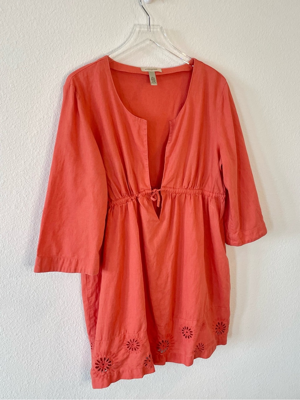 Banana Republic Linen Coverup Coral Drawstring Waist Tunic with Eyelet Hem